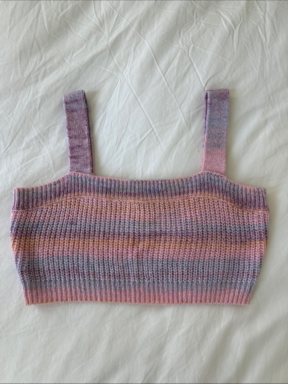 Knit Striped Cropped Tank Top in Pastel Pink & Lavender Sunset